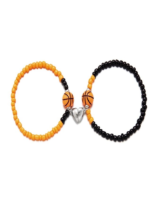 QRH 2PCS Sport Ball Matching Bracelets for Men Women Cute Ball Beads Stretch Bracelets Basketball Sports Bracelet Game Day Accessories for Players BFF Couples Sport Fans Cheerleaders - Image 1